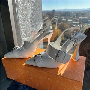 Naked Wolfe Angelic White Leather Buckle Pointed Heels